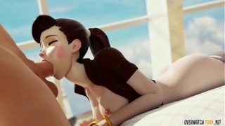 Hot blonde Mercy riding big dick and Tracer sucking a stiff one